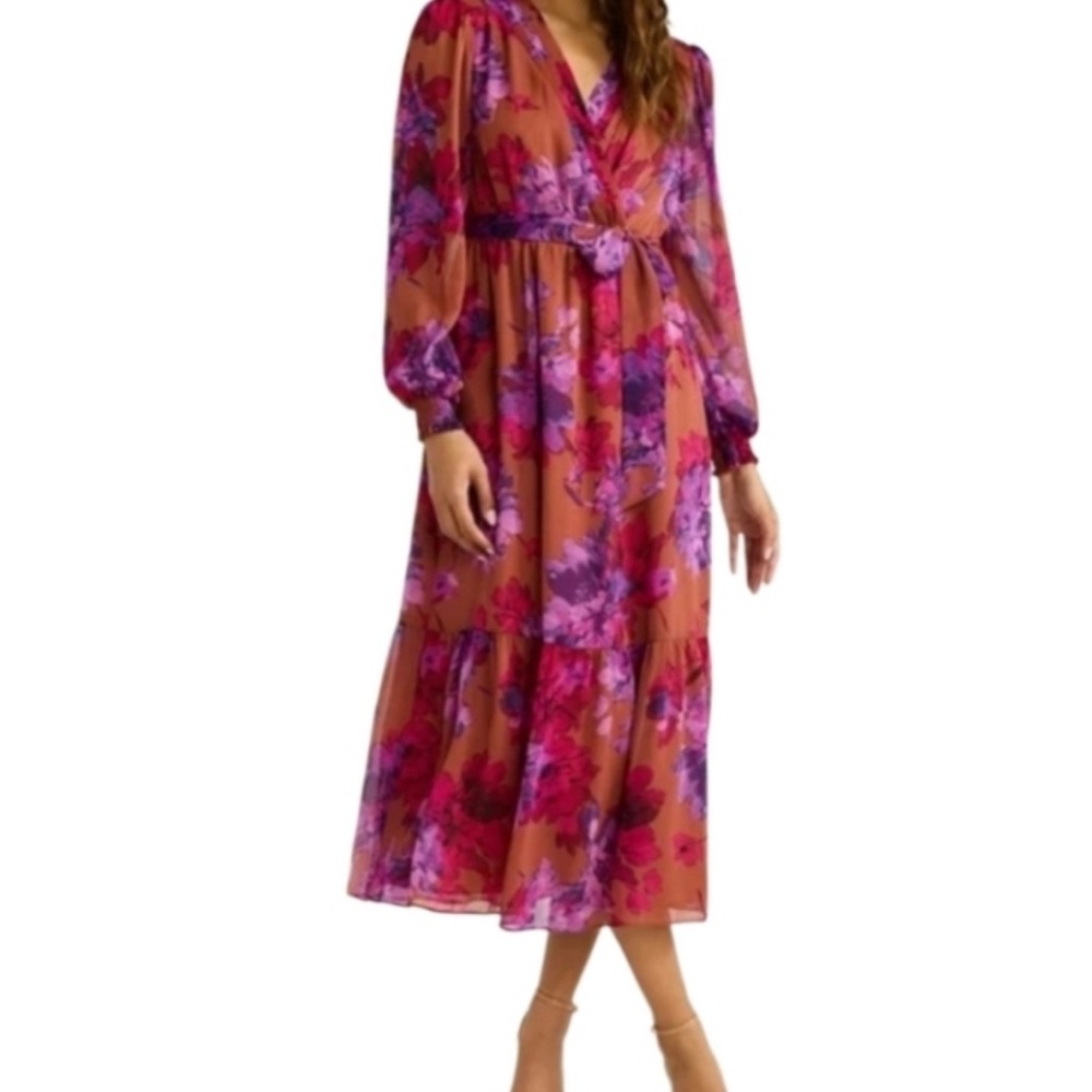 Sofia Vergara Floral Wrap Dress in Purple and Brown